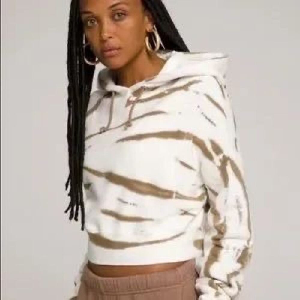 GOOD AMERICAN Cool Crop Hoodie In Putty Tie Dye Size XXL - Picture 3 of 9